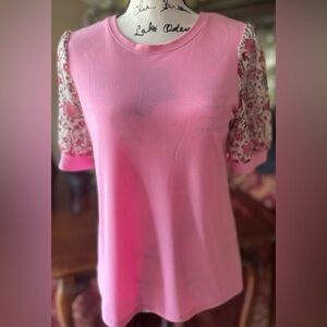 🔥“CeCe” Pink Blouse with Puffed, Sheer Sleeves.  Size Small